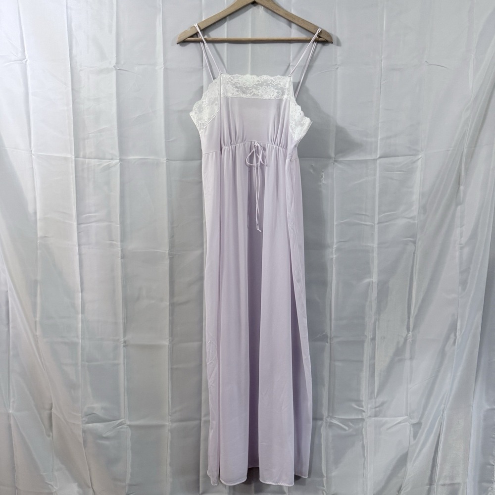 Vtg Lorraine USA Nightgown Lilac Purple Nylon Lace Sexy Maxi Dress Lingerie M